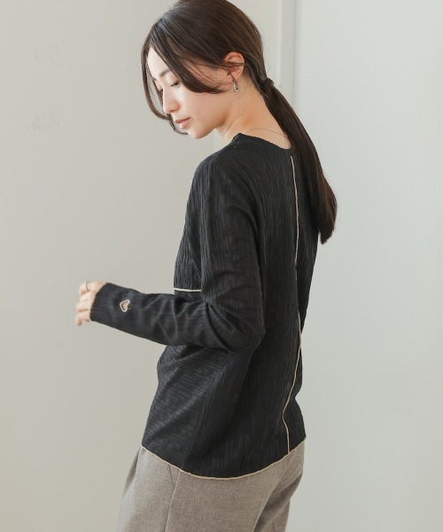 Bab（バブ）の「メロウ切り替えジャガードトップス（Tシャツ/カットソー・レディース・モカ/アイボリー/ブラック・FREE）」の18枚目の写真