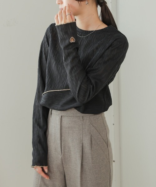 Bab（バブ）の「メロウ切り替えジャガードトップス（Tシャツ/カットソー・レディース・モカ/アイボリー/ブラック・FREE）」の19枚目の写真
