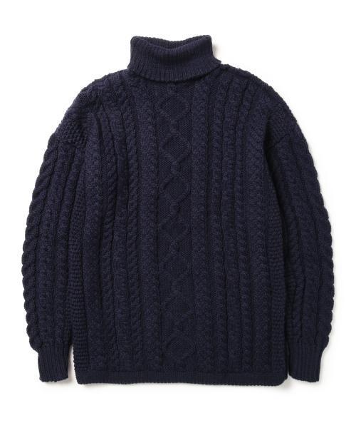 Guernsey（ガンジー）の「GUERNSEY WOOLLENS / ガンジーポロアランセーター（ニット/セーター・メンズ・オフホワイト/ネイビー・MEDIUM/SMALL）」の4枚目の写真