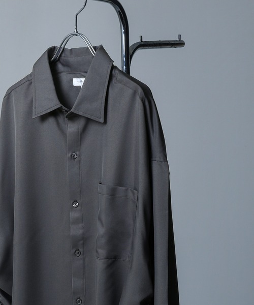 NILWAY(ニルウェイ)の「サイドコード シャーリング 長袖 シャツ / サイドスリット シャーリング デザイン レギュラーカラーシャツ 長袖(シャツ/ブラウス・メンズ・ブラック/ライトグレー/ホワイト/チャコール/ネイビー/ホワイト系/ブラック系2/ブラック系/ブラック系1・LARGE/MEDIUM)」の13枚目の写真