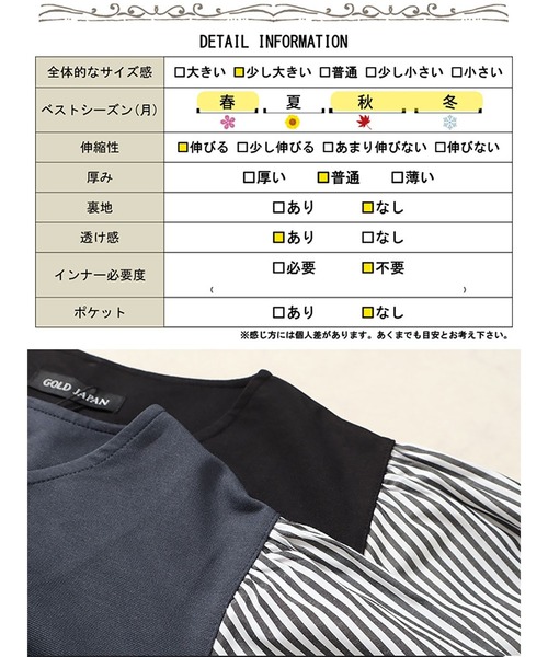 GOLDJAPAN(ゴールドジャパン)の「袖ストライプドッキングワンピース【大きいサイズ対応】(ワンピース・レディース・グレー/ブラック・LL/3L/4L/5L)」の20枚目の写真