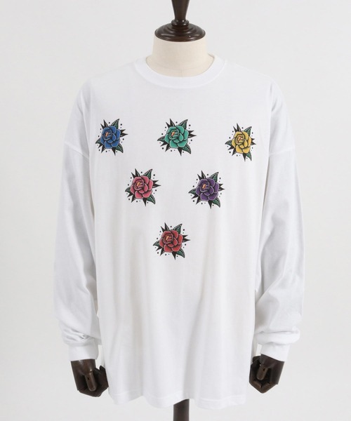 mlt4925- RoseタトゥープリントロンT（Tシャツ/カットソー