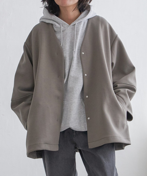 VENCEEXCHANGE（ヴァンスエクスチェンジ）の「ダンボールポンチフレアジャケット（ノーカラージャケット・レディース・ベージュ/グリーン系その他/ブラウン/ブラック/チャコールグレー・FREE）」の5枚目の写真