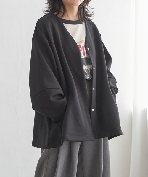 VENCEEXCHANGE（ヴァンスエクスチェンジ）の「ダンボールポンチフレアジャケット（ノーカラージャケット・レディース・ベージュ/グリーン系その他/ブラウン/ブラック/チャコールグレー・FREE）」の2枚目の写真