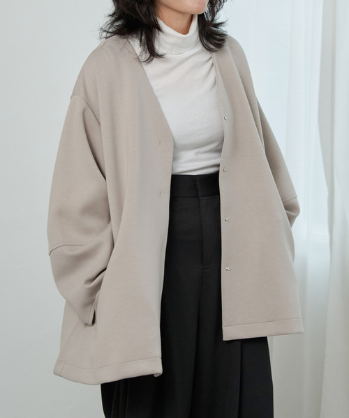 VENCEEXCHANGE（ヴァンスエクスチェンジ）の「ダンボールポンチフレアジャケット（ノーカラージャケット・レディース・ベージュ/グリーン系その他/ブラウン/ブラック/チャコールグレー・FREE）」の6枚目の写真