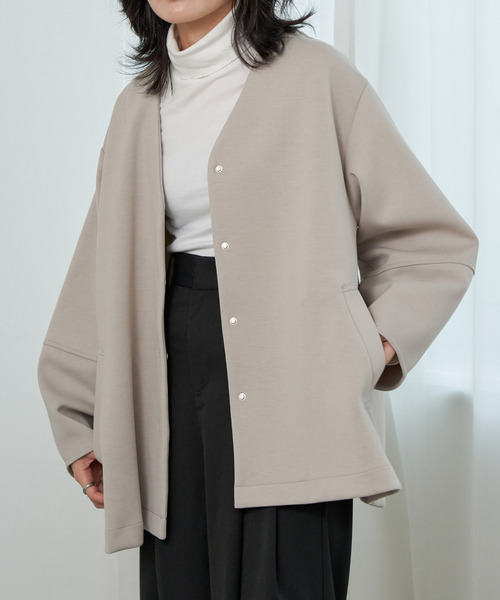 VENCEEXCHANGE（ヴァンスエクスチェンジ）の「ダンボールポンチフレアジャケット（ノーカラージャケット・レディース・ベージュ/グリーン系その他/ブラウン/ブラック/チャコールグレー・FREE）」の9枚目の写真