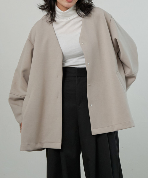 VENCEEXCHANGE（ヴァンスエクスチェンジ）の「ダンボールポンチフレアジャケット（ノーカラージャケット・レディース・ベージュ/グリーン系その他/ブラウン/ブラック/チャコールグレー・FREE）」の10枚目の写真