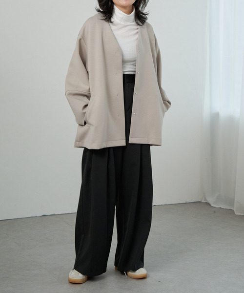 VENCEEXCHANGE（ヴァンスエクスチェンジ）の「ダンボールポンチフレアジャケット（ノーカラージャケット・レディース・ベージュ/グリーン系その他/ブラウン/ブラック/チャコールグレー・FREE）」の14枚目の写真