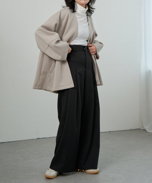 VENCEEXCHANGE（ヴァンスエクスチェンジ）の「ダンボールポンチフレアジャケット（ノーカラージャケット・レディース・ベージュ/グリーン系その他/ブラウン/ブラック/チャコールグレー・FREE）」の16枚目の写真