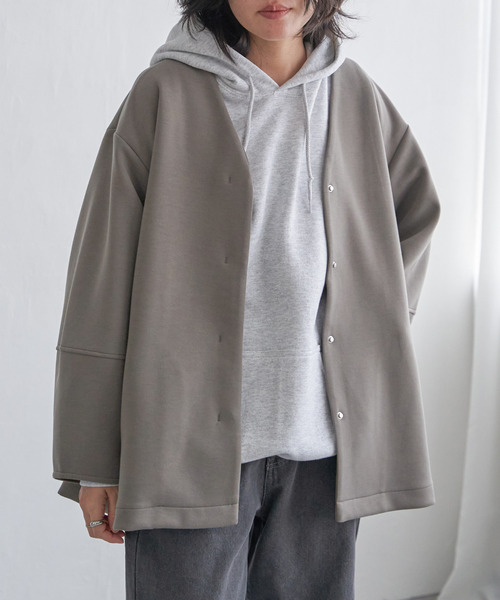 VENCEEXCHANGE（ヴァンスエクスチェンジ）の「ダンボールポンチフレアジャケット（ノーカラージャケット・レディース・ベージュ/グリーン系その他/ブラウン/ブラック/チャコールグレー・FREE）」の22枚目の写真