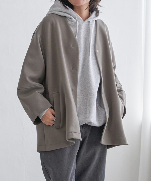 VENCEEXCHANGE（ヴァンスエクスチェンジ）の「ダンボールポンチフレアジャケット（ノーカラージャケット・レディース・ベージュ/グリーン系その他/ブラウン/ブラック/チャコールグレー・FREE）」の17枚目の写真