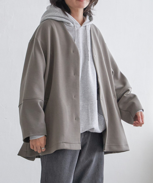 VENCEEXCHANGE（ヴァンスエクスチェンジ）の「ダンボールポンチフレアジャケット（ノーカラージャケット・レディース・ベージュ/グリーン系その他/ブラウン/ブラック/チャコールグレー・FREE）」の18枚目の写真