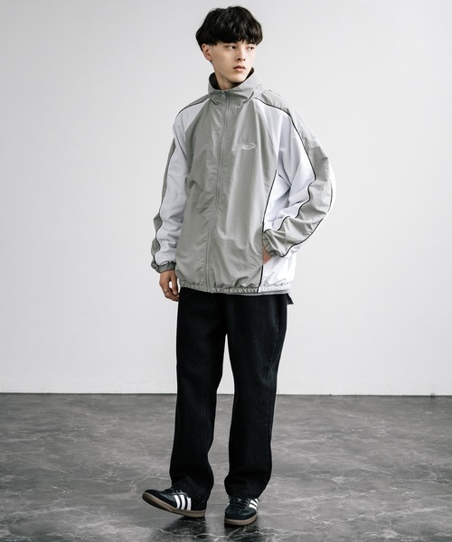 裏フリース オーバーサイズ胸刺繍ナイロンジャケット（ナイロン