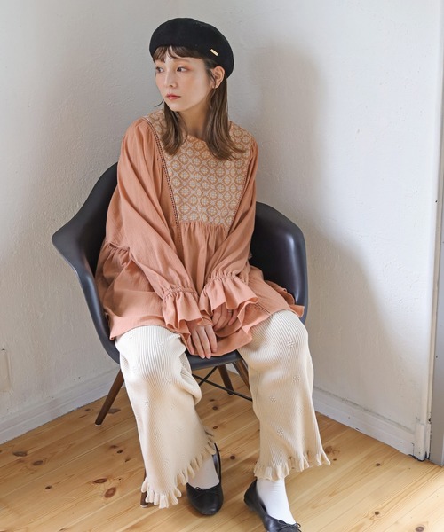 Crisp（クリスプ）の「フラワーフリルニットパンツ（その他パンツ・レディース・アイボリー/ブラウン・FREE）」の10枚目の写真