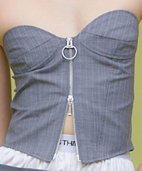 THINGS THAT MATTER（シングス ザット マター）の「T/Ｗ FRONT ZIP BUSTIER/ TWフロントジップビスチェ（チューブトップ・レディース・ブラック/ベージュ/ストライプ・1/2）」の20枚目の写真