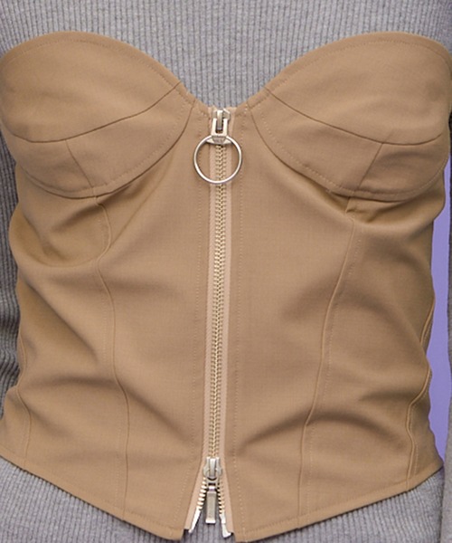 THINGS THAT MATTER（シングス ザット マター）の「T/Ｗ FRONT ZIP BUSTIER/ TWフロントジップビスチェ（チューブトップ・レディース・ブラック/ベージュ/ストライプ・1/2）」の15枚目の写真