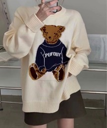 クルーネック ベア デザイン ニット