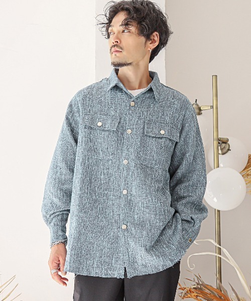LUXSTYLE(ラグスタイル)の「ツイードオーバーシャツジャケット(ブルゾン・メンズ・グレー/ブルー/ブラック・M/L)」の6枚目の写真