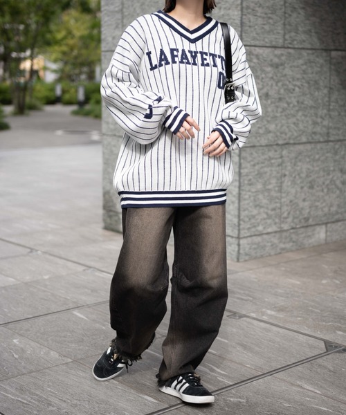 WEGO（ウィゴー）の「WEGO/ベースボールグラフィックプルオーバーニット（ニット/セーター・レディース・ホワイト/ネイビー・FREE）」の3枚目の写真