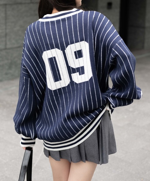 WEGO（ウィゴー）の「WEGO/ベースボールグラフィックプルオーバーニット（ニット/セーター・レディース・ホワイト/ネイビー・FREE）」の10枚目の写真