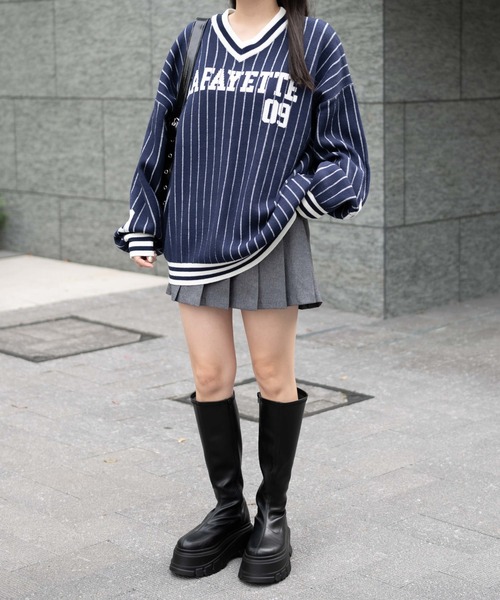 WEGO（ウィゴー）の「WEGO/ベースボールグラフィックプルオーバーニット（ニット/セーター・レディース・ホワイト/ネイビー・FREE）」の11枚目の写真