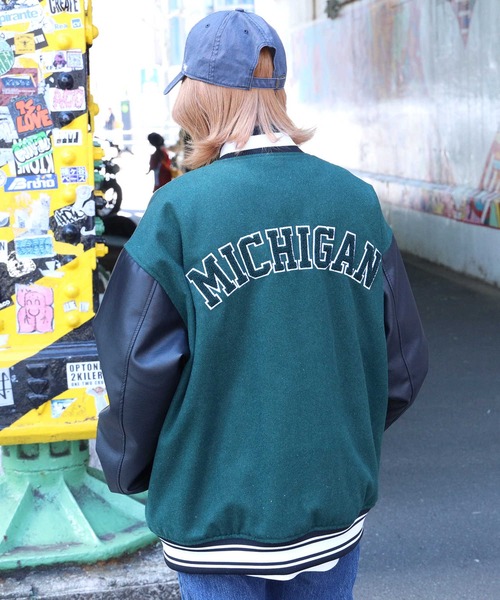 Right-on（ライトオン）の「【BIKE】ウールメルトン中綿スタジャン（スタジャン・メンズ・ブラック/ネイビー/グリーン・M/L/XL）」の6枚目の写真