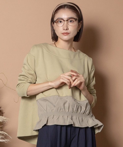 Bou Jeloud(ブージュルード)の「裏起毛裾シャーリングプルオーバー(Tシャツ/カットソー・レディース・チャコールグレー/カーキ/ネイビー・FREE)」の1枚目の写真
