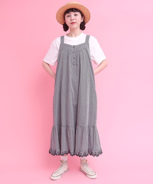 didizizi(ディディジジ)の「ネコカットワークレース OP(ワンピース・レディース・チェック/ホワイト/ブラック・FREE)」の4枚目の写真