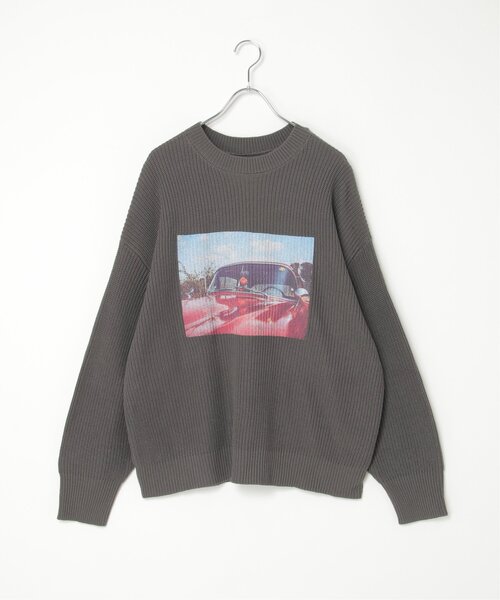 ニット セーター センターフォトプリントオーバーサイズニット レディース フォトプリントニットプルオーバー [N1135] - レディース
