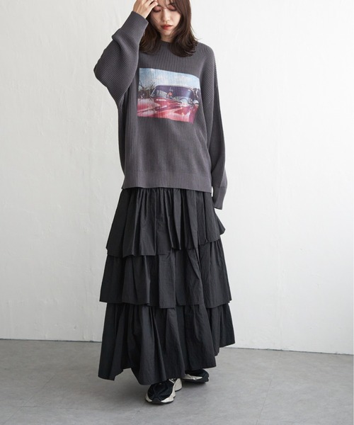 notch.（ノッチ）の「フォトプリントプルオーバーニット（ニット/セーター・レディース・チャコール/ブラック/オフホワイト・M）」の10枚目の写真