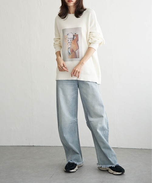 notch.（ノッチ）の「フォトプリントプルオーバーニット（ニット/セーター・レディース・チャコール/ブラック/オフホワイト・M）」の17枚目の写真