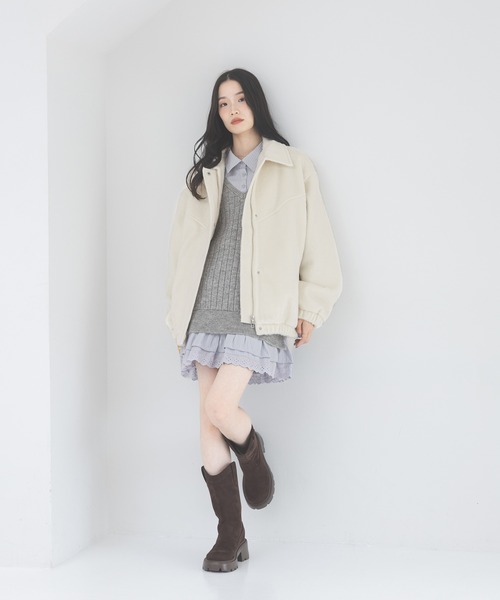 Heather（ヘザー）の「スタンドシャギーミドルブルゾン　282293（ブルゾン・レディース・グレー/アイボリー/ピンク/ブラウン・FREE）」の6枚目の写真