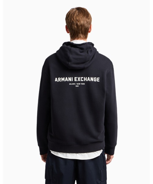 未使用級/2XL相当 アルマーニエクスチェンジ　レザーパーカー　ドローコード　黒 ARMANI EXCHANGE アルマーニ エクスチェンジ パーカー