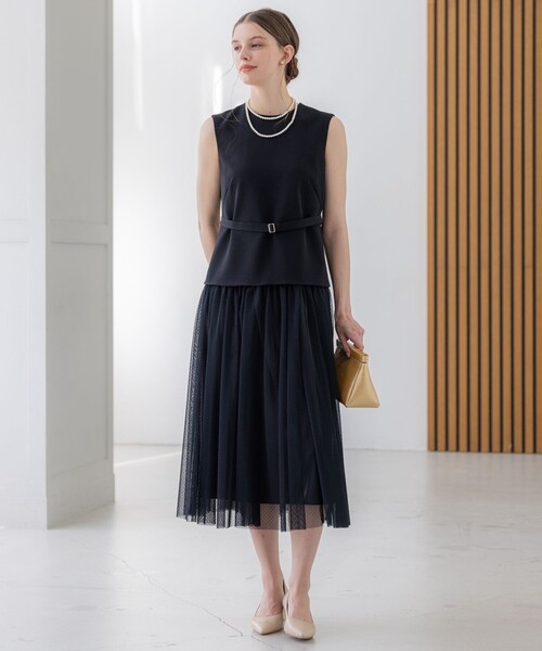 【APPLAUDIR】クリアジョーゼット ドットチュールコンビ ドレス新品未使用 APPLAUDIR】クリアジョーゼット ドットチュールコンビ ドレス 【公式通販】