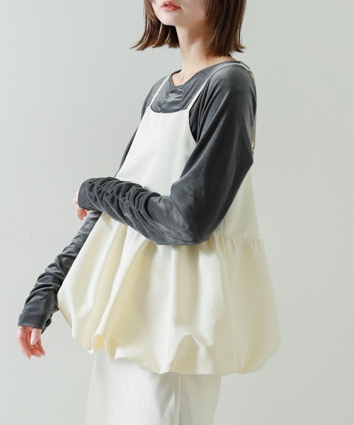 SENSE OF PLACE by URBAN RESEARCH（センスオブプレイスバイアーバンリサーチ）の「ラウンドバルーンキャミトップ（キャミソール・レディース・グレー/アイボリー/ブラック・ONE）」の2枚目の写真