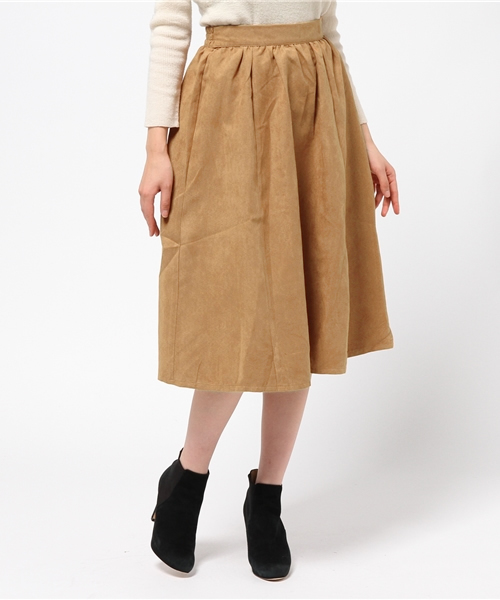 earth music&ecology（アースミュージックアンドエコロジー）の「フェイクスウェードミモレスカート（スカート・レディース・レンガ/ブラウン/キャメル/ネイビー・FREE）」の4枚目の写真