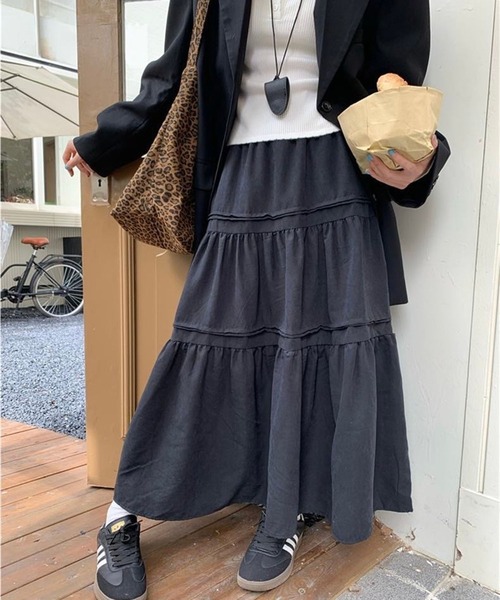 leune(ルネ)の「ティアードロングスカート(スカート・レディース・ホワイト/ブラック・FREE)」の14枚目の写真