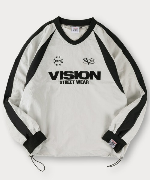 【VISION STREET WEAR/ヴィジョンストリートウェア】ユニフォームデザイン サイドライン Vネック ナイロン プルオーバー オーバーサイズ（ナイロンジャケット）｜VISION STREET WEAR（ヴィジョンストリートウェア）