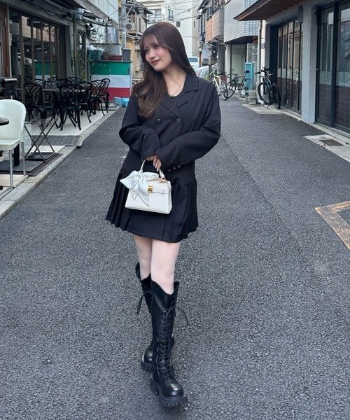 SHEPP(シープ)の「Vネックジャケットプリーツワンピース(ワンピース・レディース・オレンジ/ブラック・M/L)」の12枚目の写真