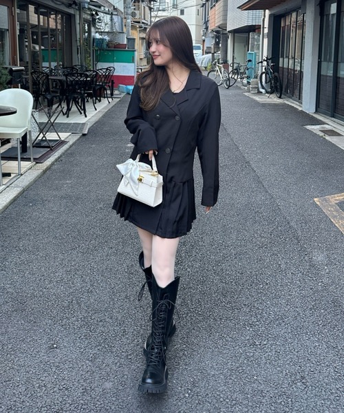 SHEPP(シープ)の「Vネックジャケットプリーツワンピース(ワンピース・レディース・オレンジ/ブラック・M/L)」の13枚目の写真