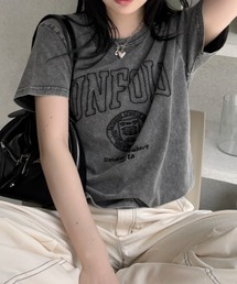 【Eclat one】ステッチ刺繍 カレッジロゴ 半袖 Tシャツ