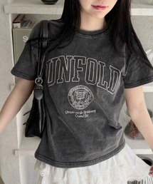 【Eclat one】ステッチ刺繍 カレッジロゴ 半袖 Tシャツ