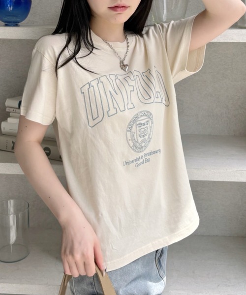 Eclat one(エクラワン)の「【Eclat one】ステッチ刺繍 カレッジロゴ 半袖 Tシャツ(Tシャツ/カットソー・レディース・ブラック/アイボリー/グレー・FREE)」の16枚目の写真