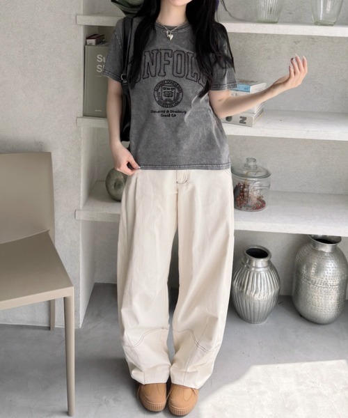Eclat one(エクラワン)の「【Eclat one】ステッチ刺繍 カレッジロゴ 半袖 Tシャツ(Tシャツ/カットソー・レディース・ブラック/アイボリー/グレー・FREE)」の20枚目の写真