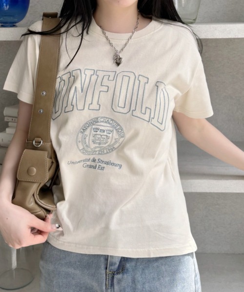 Eclat one(エクラワン)の「【Eclat one】ステッチ刺繍 カレッジロゴ 半袖 Tシャツ(Tシャツ/カットソー・レディース・ブラック/アイボリー/グレー・FREE)」の15枚目の写真