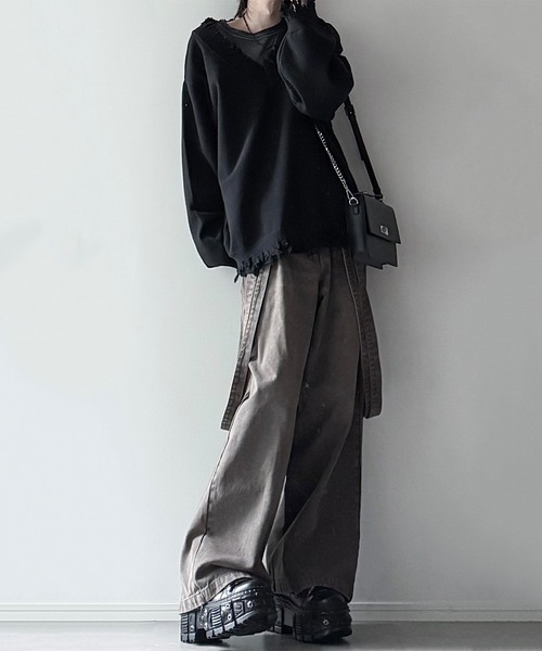 cussil（クシル）の「【cussil/クシル】プレーティング天竺アンチピリングルーズシルエットＶネックダメージニット（ニット/セーター・メンズ・ブラック/ライトグレー/チャコールグレー/ワインレッド/グレー/アッシュブラウン・S/M/L/XS）」の15枚目の写真