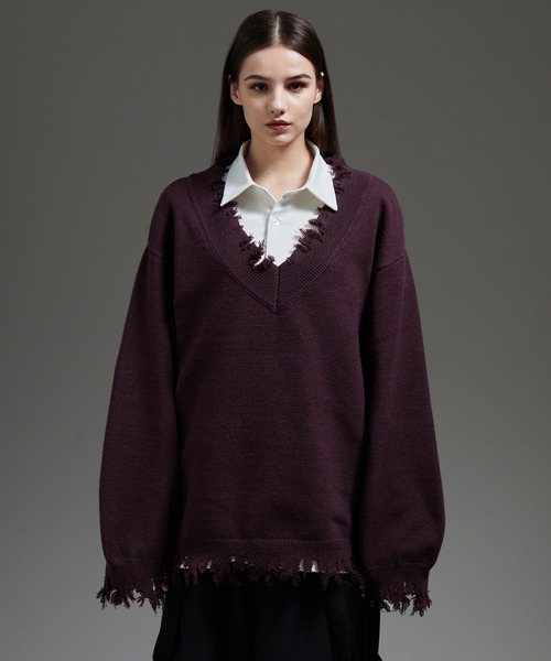 VERSACE VERSUS 新品タグ付き 安全ピン Vネックニット ブラック cussil（クシル）の「【cussil/クシル】プレーティング天竺