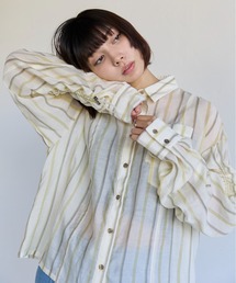 Drawstring Sleeve Stripe Shirt ドロストスリーブシアーストライプシャツ