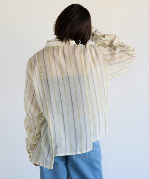 SOTT（ソット）の「Drawstring Sleeve Stripe Shirt　ドロストスリーブシアーストライプシャツ（シャツ/ブラウス・レディース・ブルー系その他/イエロー系・FREE）」の21枚目の写真