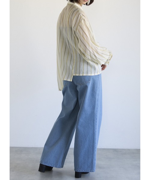 SOTT（ソット）の「Drawstring Sleeve Stripe Shirt　ドロストスリーブシアーストライプシャツ（シャツ/ブラウス・レディース・ブルー系その他/イエロー系・FREE）」の22枚目の写真